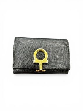 Vintage Ferragamo Gancini Key Holder Wallet Black Leather Italy
